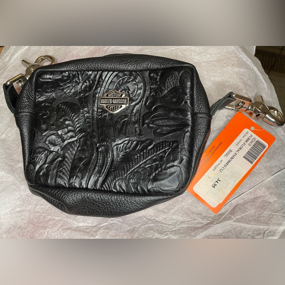 Harley Davidson Tooled Leather Belt Clip Hip Butt Bag Handbag